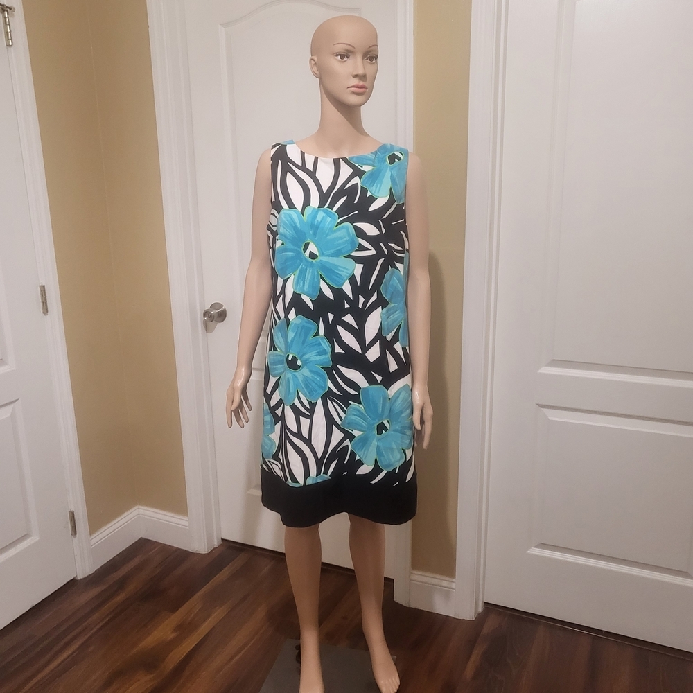 AB Studio Black and Blue Floral‎ Midi Dress
